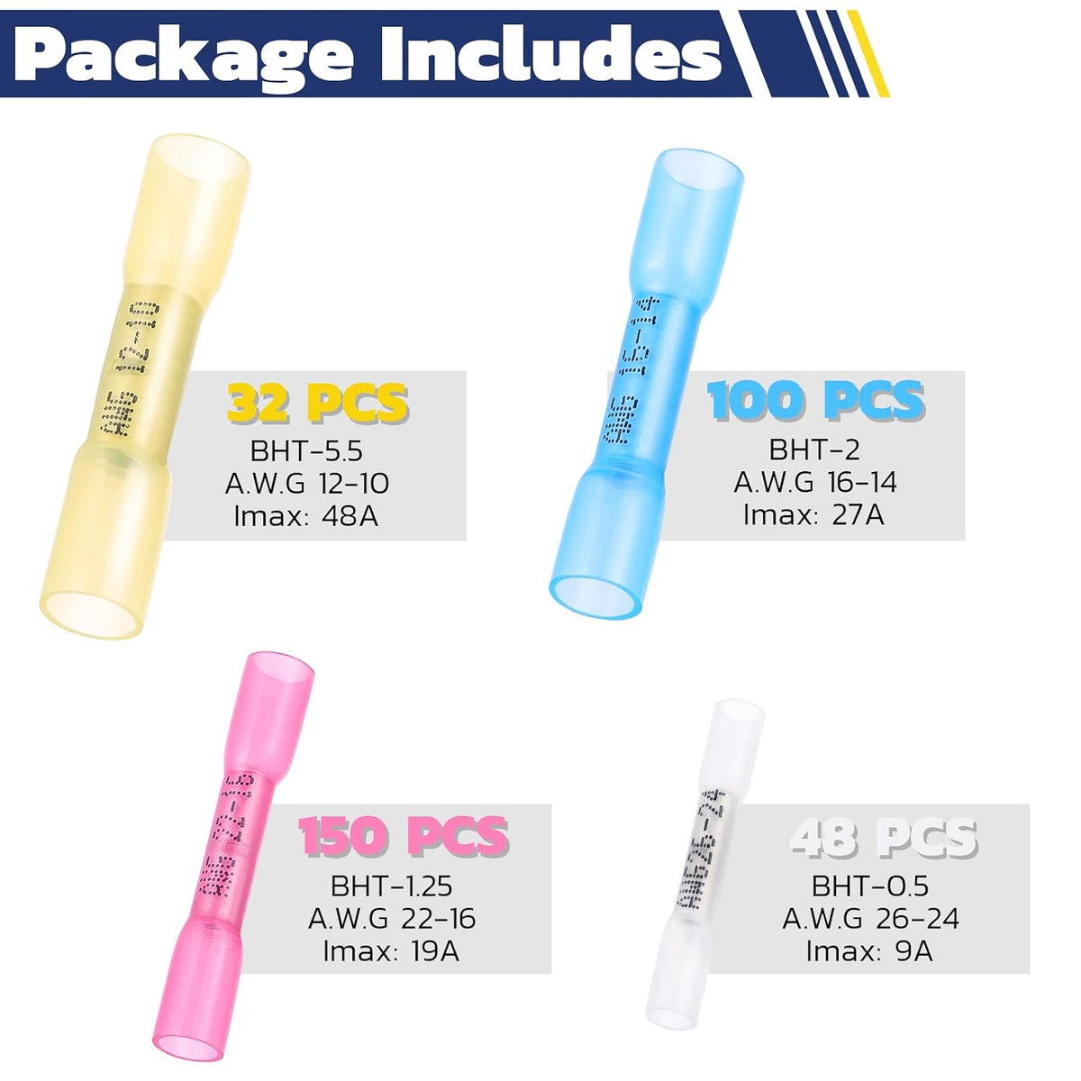 haisstronica 330pcs heat shrink butt connectors, 26-10 awg, package contents