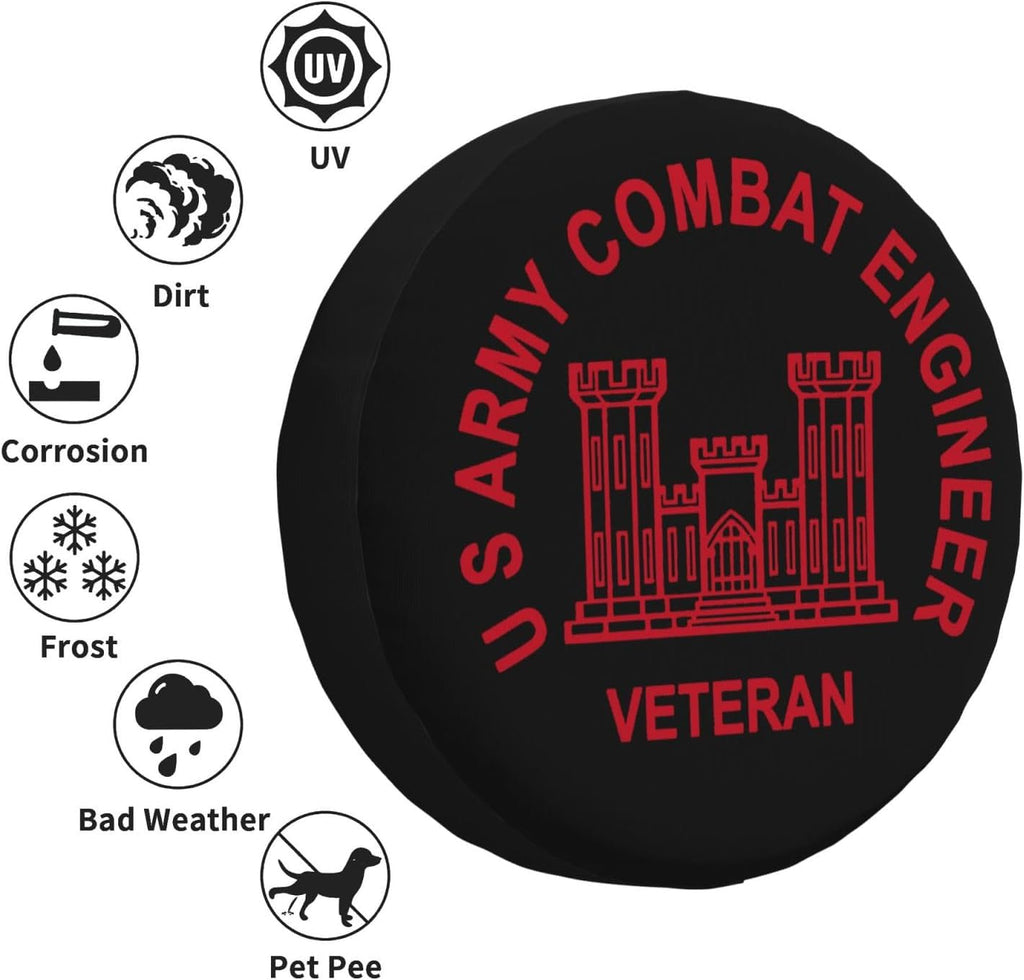 US Army Combat Engineer Veteran Spare tire Cover dust Proof tire Cover fits Trailers, RVs, SUVs and Many 14/15/16/17 inch Vehicles