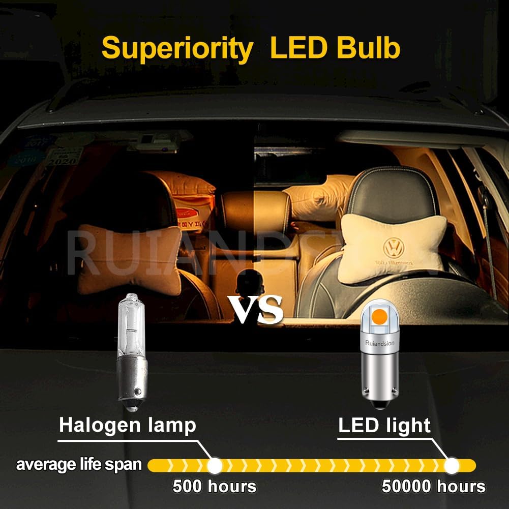 Ruiandsion BAY9S LED Reading Light H21W 64136 12V Non Polarity 200LM Super Bright 3030 2SMD Chipset Yellow for Car Interior Side Door Courtesy Map Lights Pack of 10