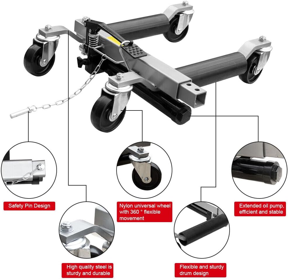 Car Mover Car Moving Dolly 4T Hydraulic Car Wheel Dolly Go Jack Set Vehicle 1500Lb Move Position Wheel Dolly Car Mover Moving Tool