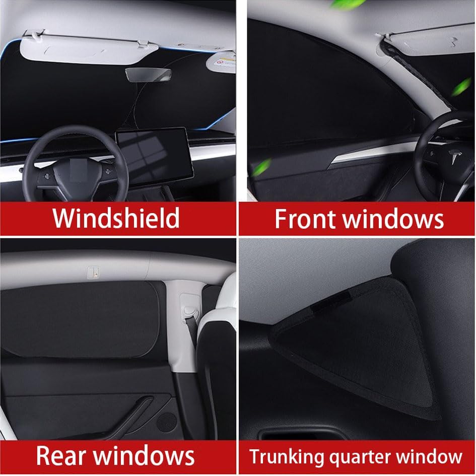 Sunshade 10PCS Set for Tesla Model Y/3, Full Coverage Sun Shade with Sky Roof Sunshade,Heat Insulation Window Sunshades for Front/Rear Windshield Side Window Triangle Window (Model Y 2020-2024)