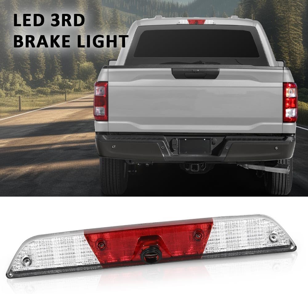 ALLGOOD LED Third 3rd Brake Light w/Camera | Compatible with Ford F250 F350 Super Duty 2017-2022 Clear & Red Lens Chrome Housing