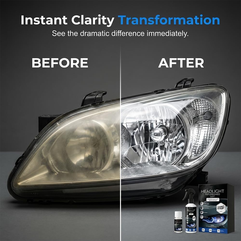 Automotive Headlight Restoration Kit, Headlight Restoration Polish for Oxidized, Yellowed Headlamps Refurbishing Fluid Restores Clarity & Brightness for All Vehicle Types (1pc, 100ml)