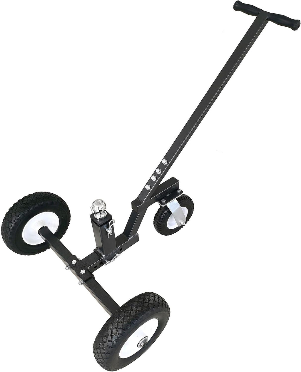 Tow Tuff Trailer Dolly w/ 12" Flat-Free Tires & 8" Swivel Caster Wheel, Fits 1 7/8” Coupler, 800 lb Capacity, Black - Adjustable and Portable Trailer Mover for Campers, Boats, and Utility Trailers