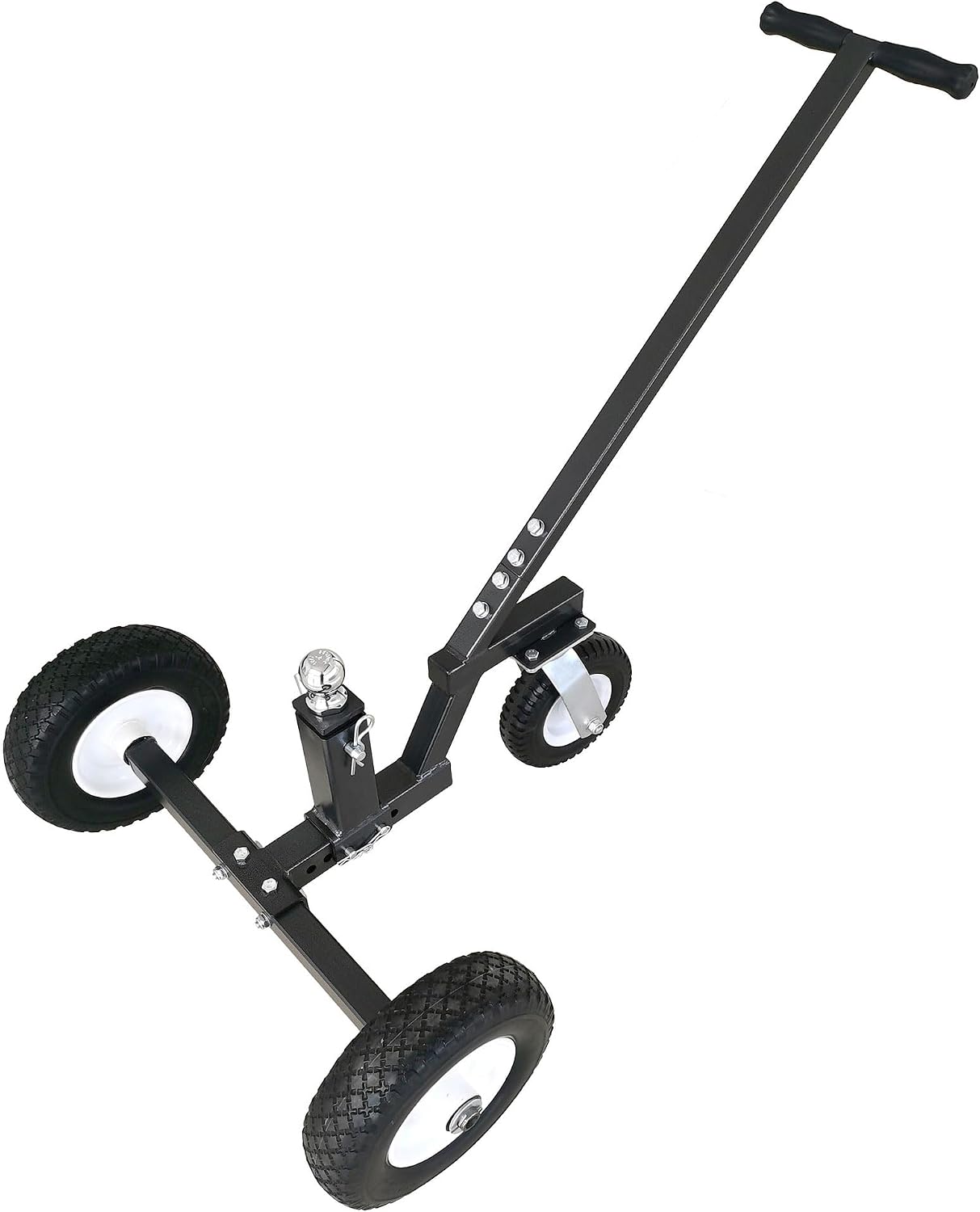 Tow Tuff Trailer Dolly w/ 12" Flat-Free Tires & 8" Swivel Caster Wheel, Fits 1 7/8” Coupler, 800 lb Capacity, Black - Adjustable and Portable Trailer Mover for Campers, Boats, and Utility Trailers