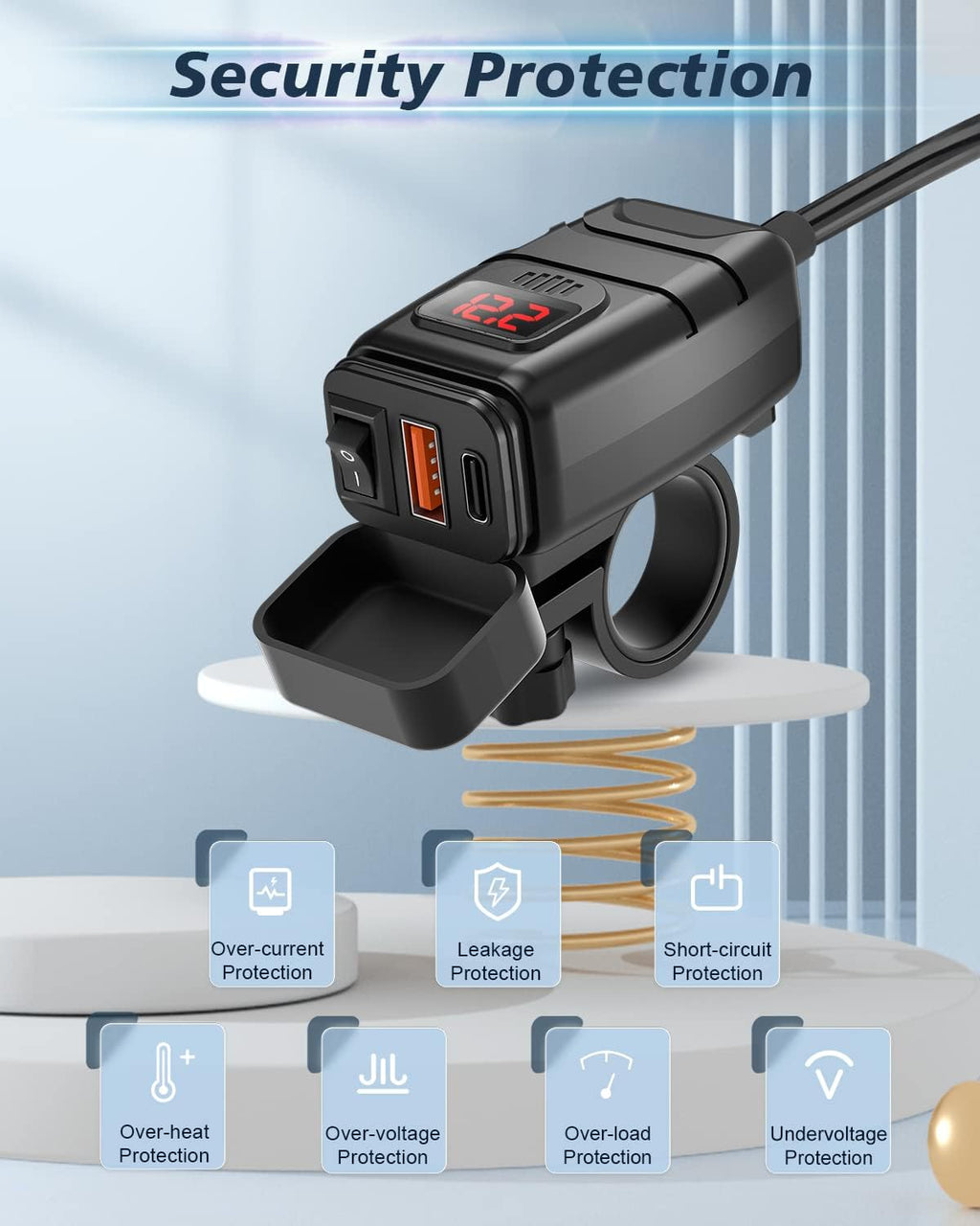 EXTRACTME Motorcycle Phone Charger, 6.4A Dual USB Type C PD & Quick Charge 3.0 Motorcycle USB Charger with Voltmeter & ON/Off Switch, Waterproof Motorcycle Accessories for Phone, Tablet, GPS, etc