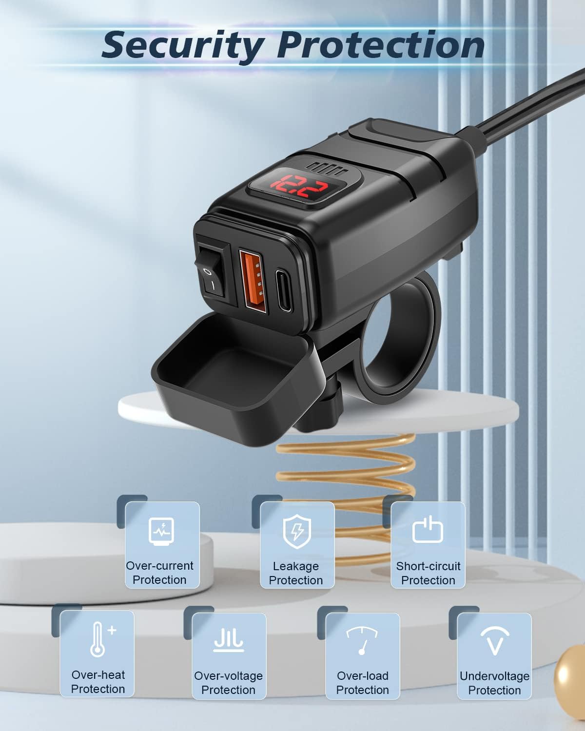 EXTRACTME Motorcycle Phone Charger, 6.4A Dual USB Type C PD & Quick Charge 3.0 Motorcycle USB Charger with Voltmeter & ON/Off Switch, Waterproof Motorcycle Accessories for Phone, Tablet, GPS, etc