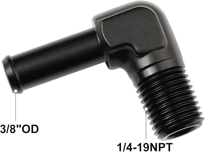 1/4 NPT Male to 3/8" Hose Barb Fitting Adapter 90 Degree Elbow Aluminum Black - Image 2