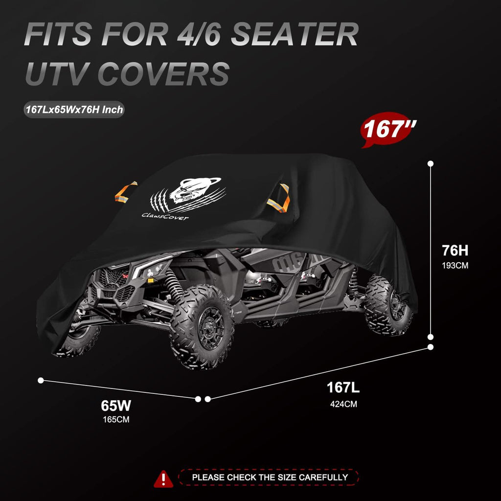 UTV Cover 4 Seater,Durable Oxford Cloth,Weatherproof Side by Side Cover | Waterproof Outdoor RZR Covers,Rip-stop Anti-UV Windproof,Fits for Polaris Ranger Can-am Honda Kawasaki Vehicles,167x65x76
