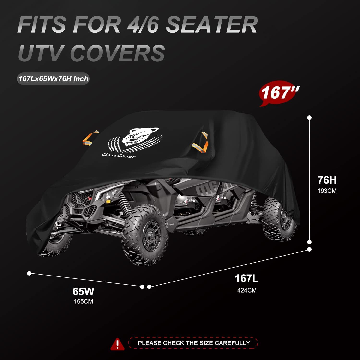 UTV Cover 4 Seater,Durable Oxford Cloth,Weatherproof Side by Side Cover | Waterproof Outdoor RZR Covers,Rip-stop Anti-UV Windproof,Fits for Polaris Ranger Can-am Honda Kawasaki Vehicles,167x65x76