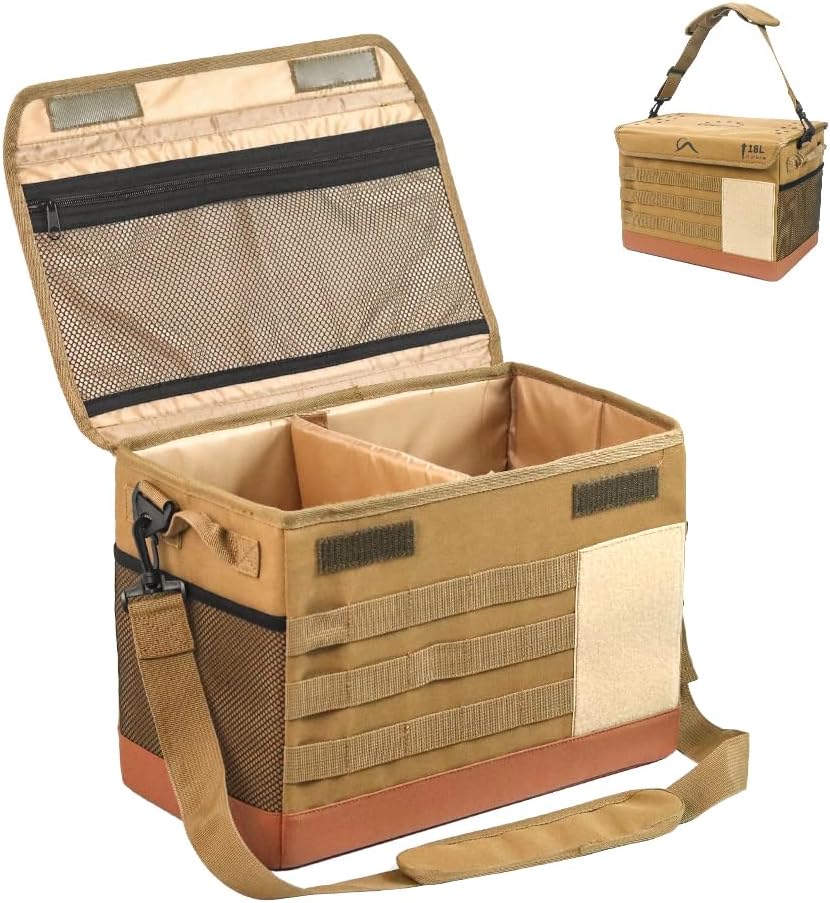 18L Camping Storage Bag, Multifunctional Waterproof Picnic Basket, Tent Stakes Organizer,with Adjustable Shoulder Strap for Hiking Cookware, Travel, Car