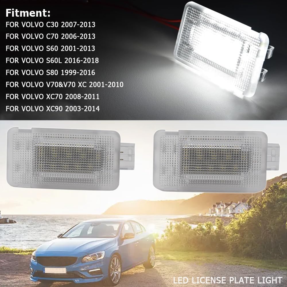 AJHLJ® 2Pcs Canbus Led Luggage Compartment Trunk Boot Light Courtesy Footwell Interior Lamp For Volvo C30 S60 S60L C70 V70 S80 XC70 XC90