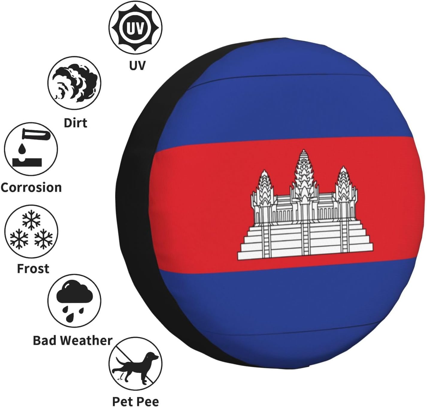 Cambodia Flag Print Universal Spare Tire Cover for RV, Jeep | Wheel Protector Fits Rv, Trailer, Jeep, Shield Tires From Sun, Dirt And Rain For Outdoor Storage