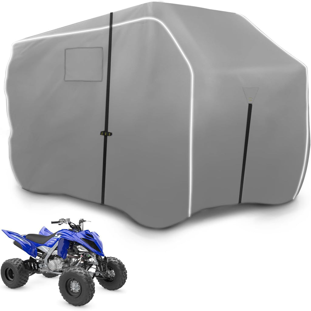 ATV Covers Waterproof Outdoor Heavy Duty, ATV Cover 600D UV Resistant Tear Proof with Windproof Straps Elastic Hem, Universal Quad Cover with Reflective Strips Bag, 95" L * 50" W * 48" H, Gray
