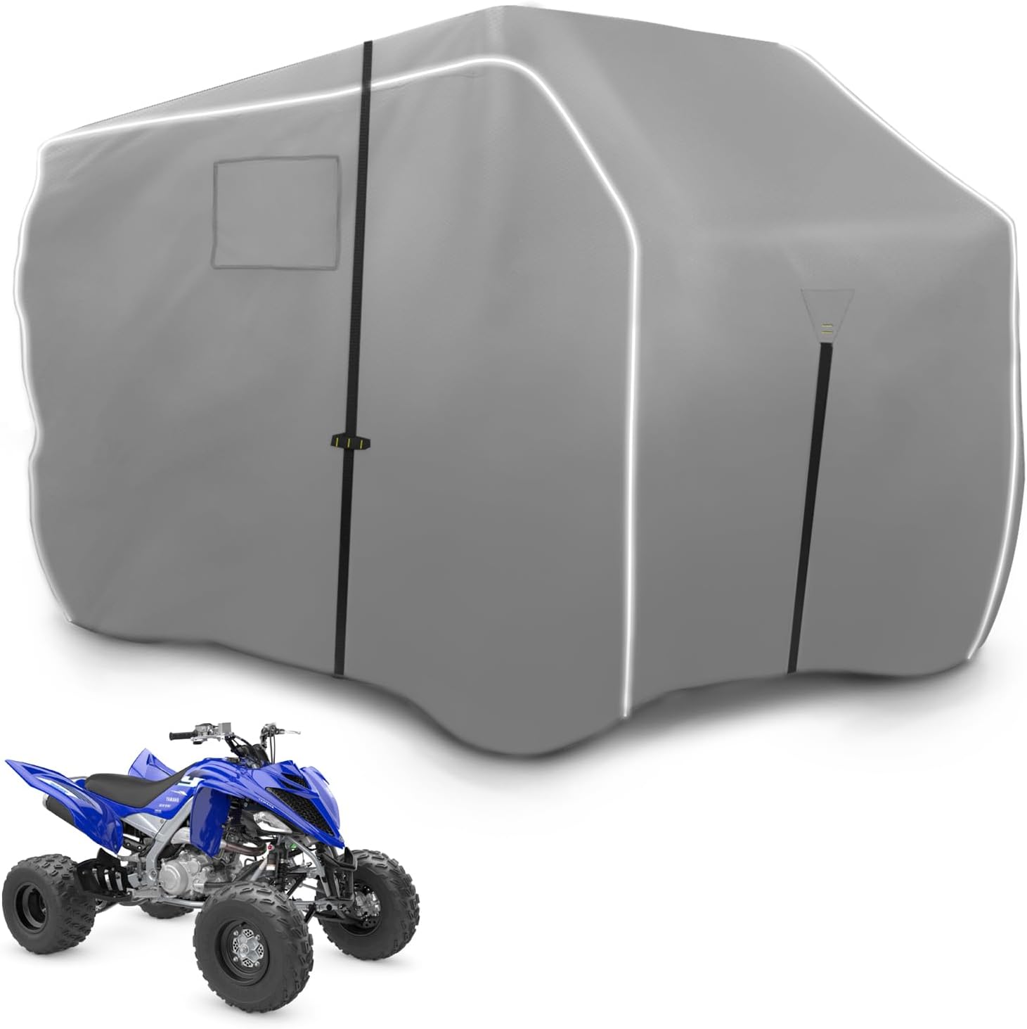 ATV Covers Waterproof Outdoor Heavy Duty, ATV Cover 600D UV Resistant Tear Proof with Windproof Straps Elastic Hem, Universal Quad Cover with Reflective Strips Bag, 95" L * 50" W * 48" H, Gray