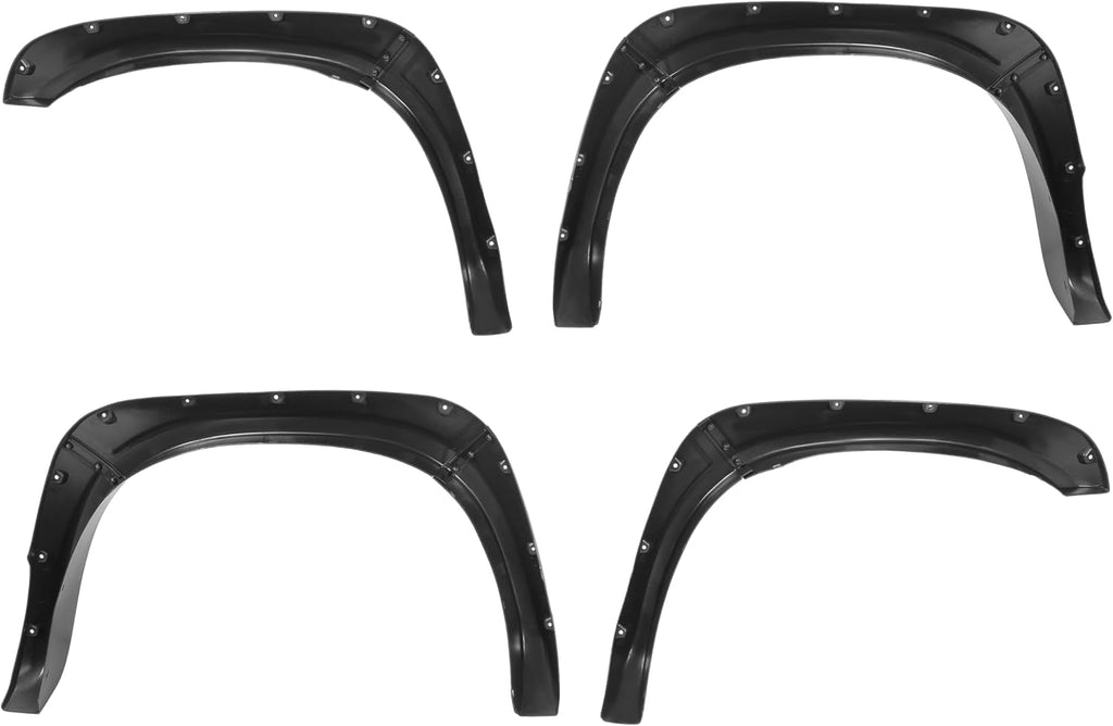 ALMULOO 4Pcs Fender Flares Compatible with 2002-2009 Dodge Ram 1500 2500 3500 (Not Fit 06-09 8ft Bed Models) w/Fleetside 76.3 inch Bed Pocket Riveted Style Wheel Arch Covers Plastic Textured Black