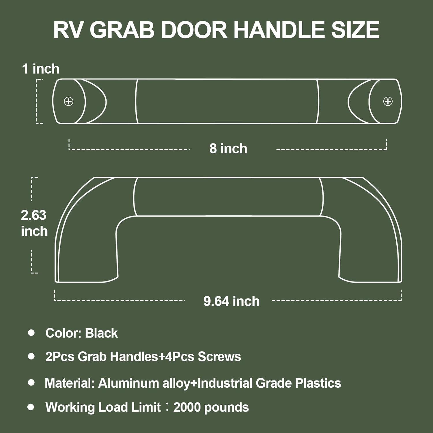 ESUDNT RV Grab Handle, Aluminum Automotive Entry Door Assist Bar for Camper, Trailer, Truck, Cargo Trailer, Boat (2 Pack,Black)