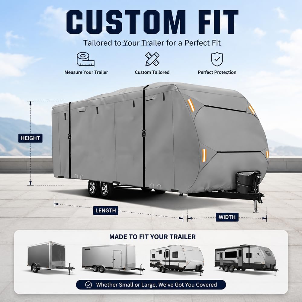 Custom Fit Travel Trailer Cover for Skyline Layton 290RLS 2012-2016, Heavy Duty 420D Waterproof RV Cover, Windproof All Weather Camper Storage Cover