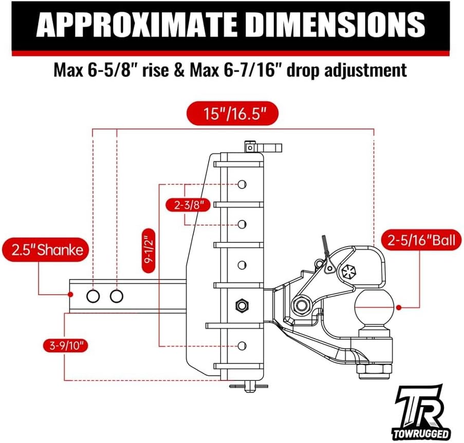 2-5/16"Ball Pintle Attachment Bundle with Adjustable Channel Mount Hitch, 6-7/16" Drop 6-5/8"Rise 20,000 LBS 2.5" Receiver