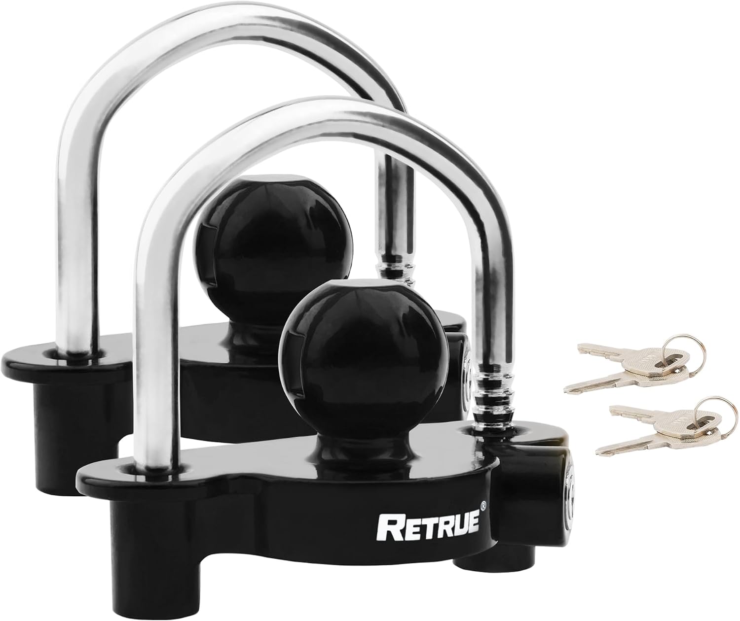 RETRUE Universal Coupler Lock Trailer Locks Ball Hitch Trailer Hitch Lock Adjustable Security Heavy-Duty Steel Fits 1-7/8 Inch, 2 Inch, 2-5/16 Inch Couplers Black (Pack of 2)