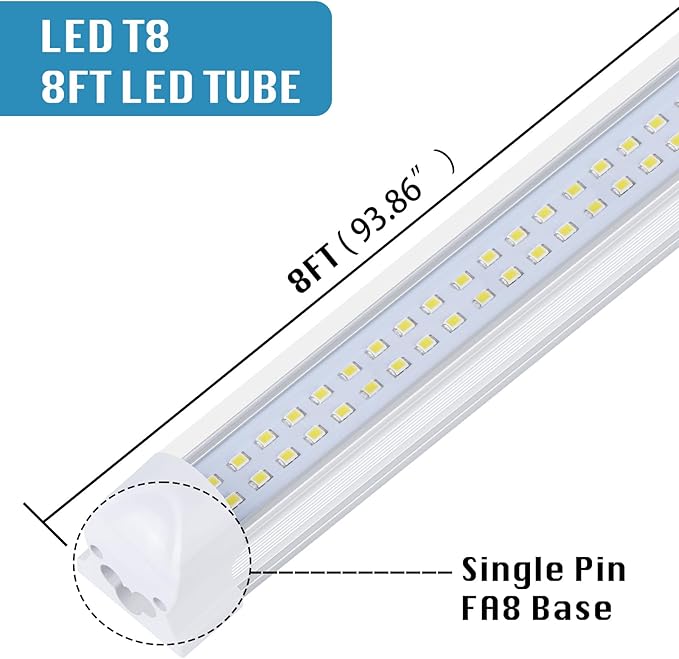 4 Pack, Led Shop Lights, 8FT Led Shop Light, 100W 6000K 15000LM Clear White - Image 2