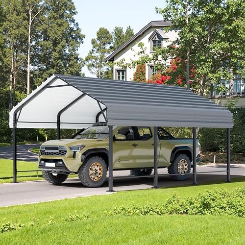 jy qaqa 12 x 15 ft metal carport, front angle view