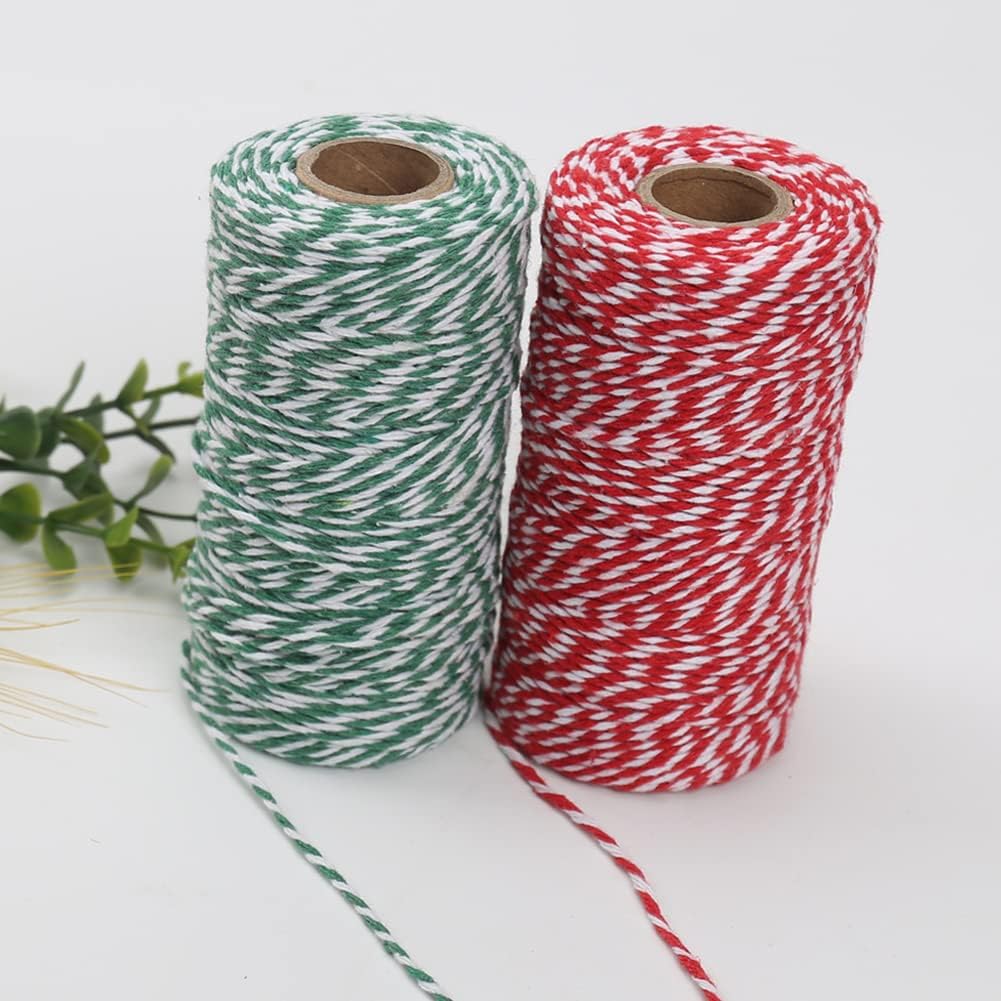 Twine String,656 Feet Bakers Twine Rope Craft Making Knitting Macrame Rope DIY Wedding Decor Supply Christmas Wrapping Butchers String Rope (Red White+Green White)