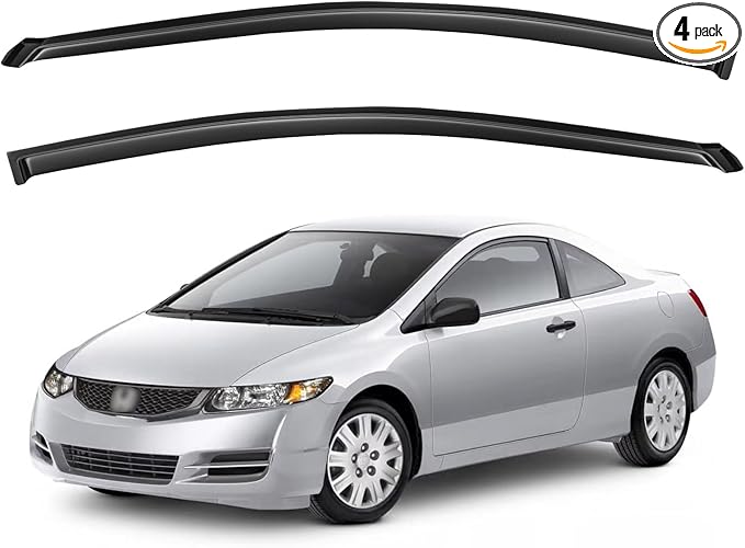 Window Visors Rain Guards for 2006-2011 Honda Civic Coupe, Out-Channel Window by YQAUTEC