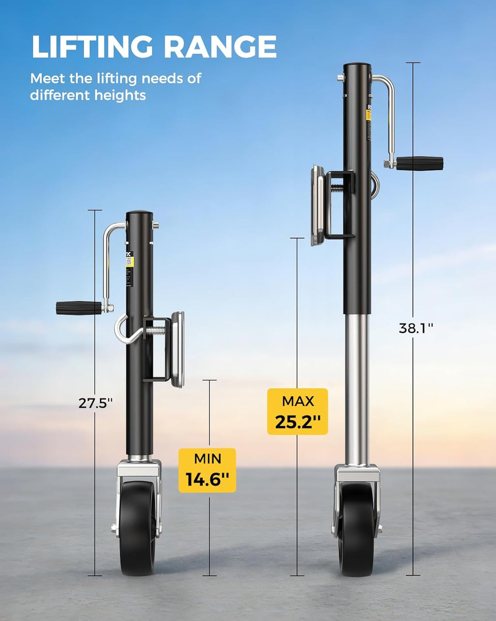 KYX Boat Trailer Jack, 1500 lbs Trailer Jack with 8 Inch Single Wheel, 10.6" Vertical Lift, Heavy Duty Swivel Tongue Jack for RV, Boat, Horse & Utility Trailers