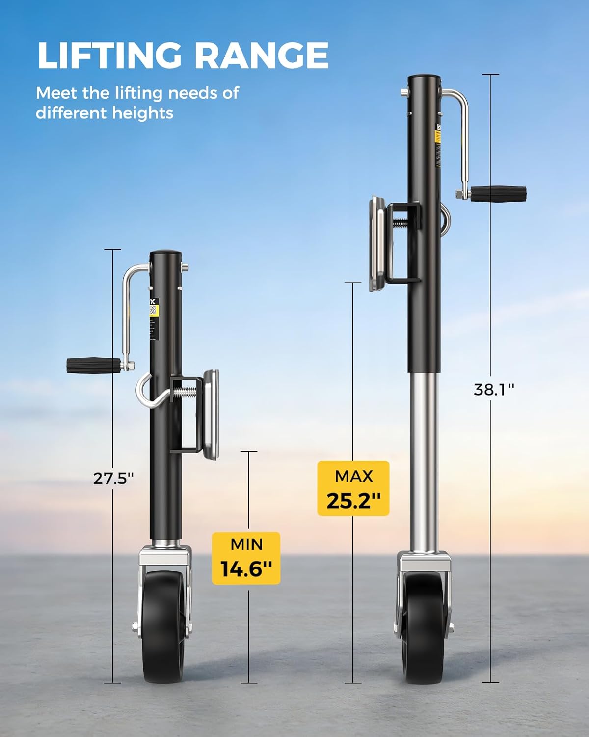 KYX Boat Trailer Jack, 1500 lbs Trailer Jack with 8 Inch Single Wheel, 10.6" Vertical Lift, Heavy Duty Swivel Tongue Jack for RV, Boat, Horse & Utility Trailers