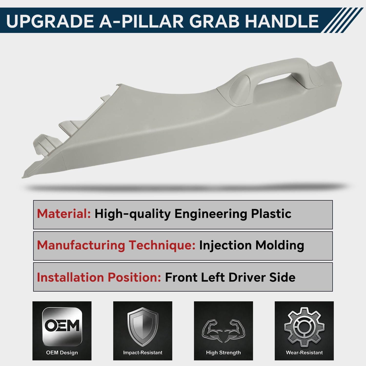 Upgrade Driver Side A-Pillar Trim Panel Grab Handle Compatible with Toyota 2007-2021 Tundra 2008-2022 Sequoia Interior Front Pillar Garnish Assist Handle Replace 62220-0C060-B0 62220-0C050-B0 (Gray)