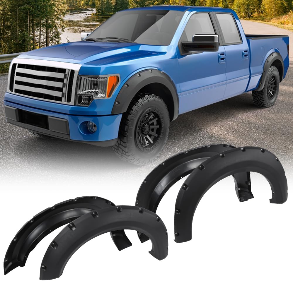 G-PLUS Fender Flares 4PCS Fit Ford F150 2009-2014(67.0"/78.8"/97.4" Bed) | NOT Fit Platinum & Raptor Models,Textured Pocket Riveted Style,Custom Fit F150 Fender Flares,Rustproof & UV Resistant