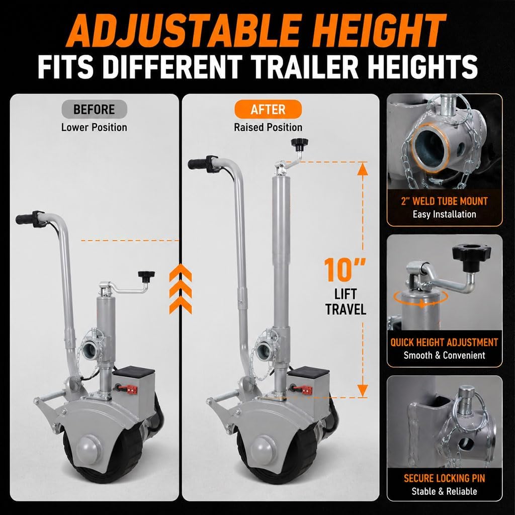 Electric Trailer Dolly with 5000 LBS Towing Capacity, Motorized Trailer Mover with Adjustable Height, 8" Rubber Wheel & Brake for Boat RV Utility Trailers