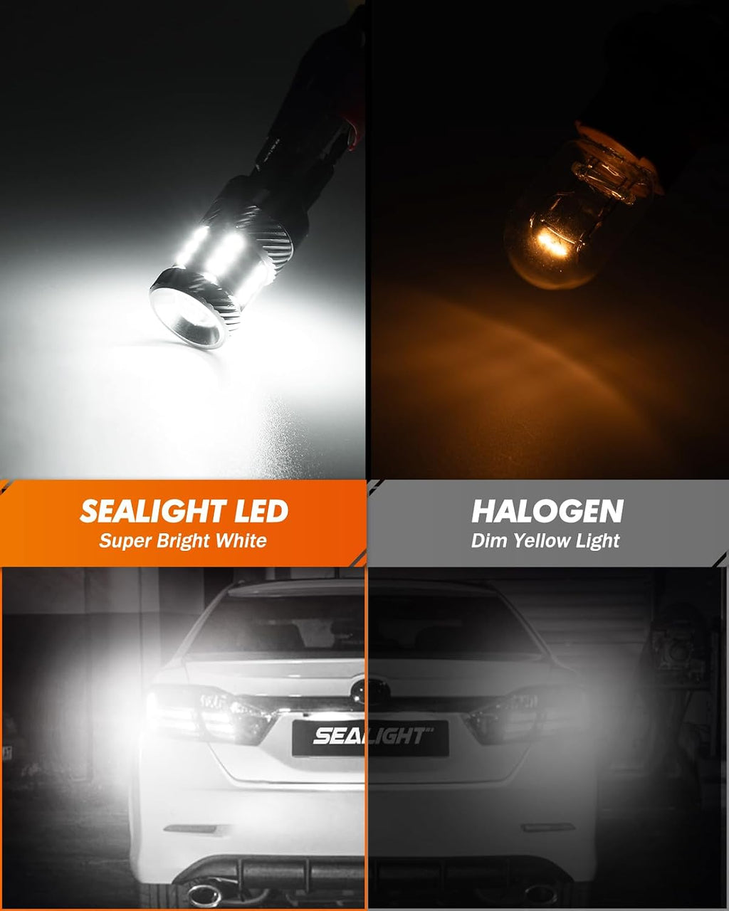 SEALIGHT 7443 7440 LED Bulb White Reverse Light, 7441 7444 T20 W21W LED Light Bulb with Projector for Backup Light,Tail Light,Brake Parking，Running Board Lights, Pack of 2