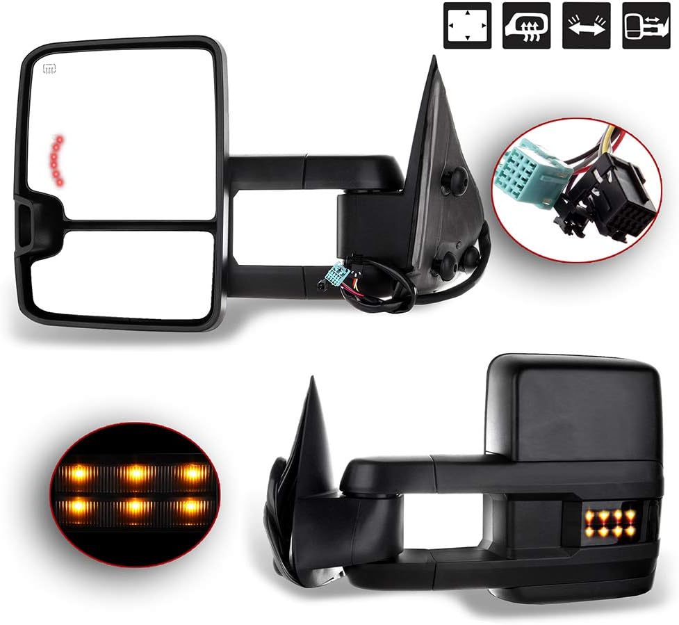 A Pair Heated Towing Mirrors Fits 2003-2006 for Chevy for GMC Sierra Pickup Yukon XL Yukon Denali Cadillac Escalade All Model, Power Adjusted View Mirror with LED Turn Signal Light