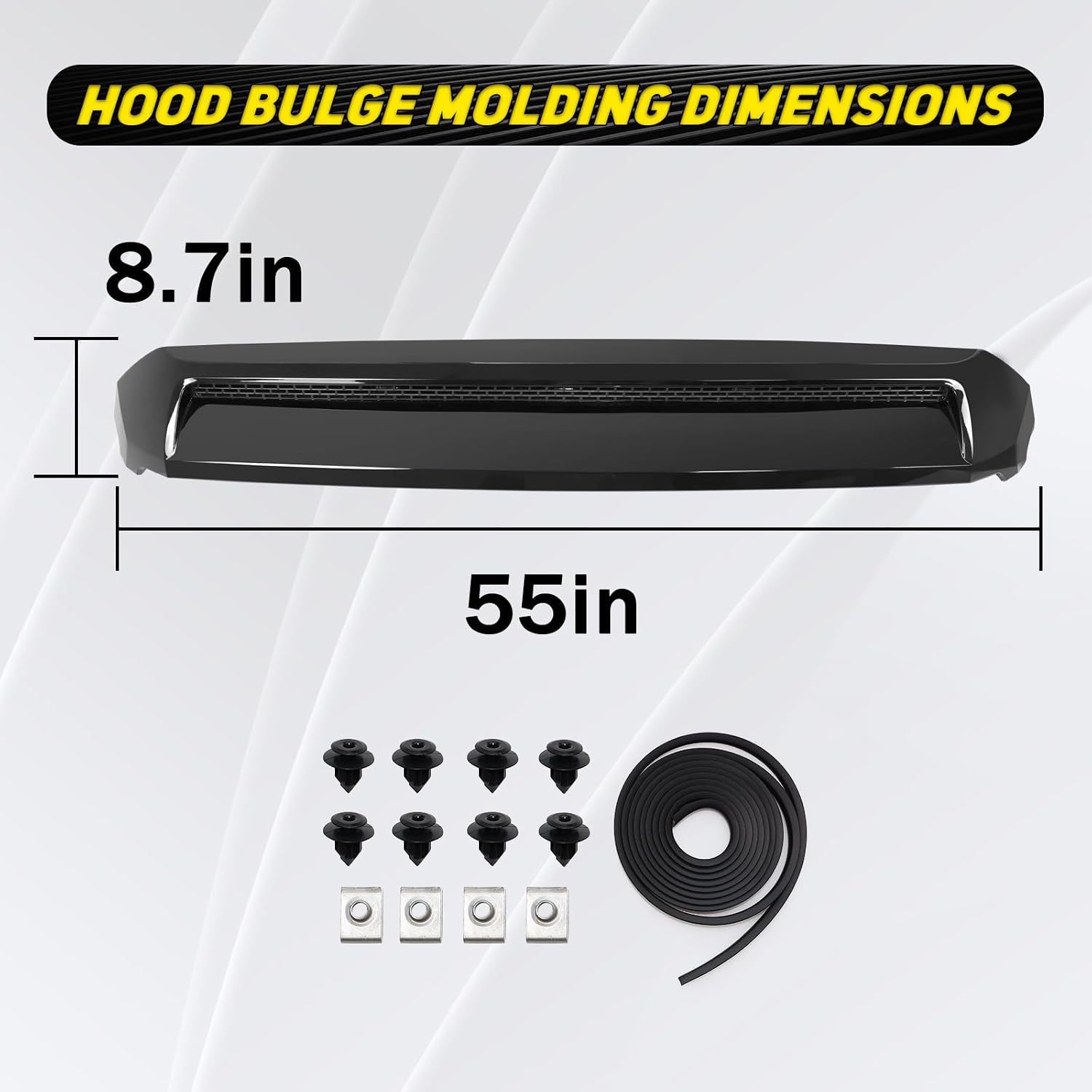 Hood Bulge Molding Grille Trim Compatible with 2014-2021 Tundra | Front Upper Hood Molding Grille Trim Compatible with Toyota Tundra Hood Scoop Upper Grille 761800C030 TO1231102, Glossy Black
