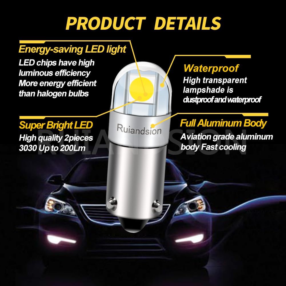 Ruiandsion BAY9S LED Dome Light H21W 64136 12V Non Polarity 200LM Super Bright 3030 2SMD Chipset White for Car Interior Side Door Courtesy Map Lights Pack of 10