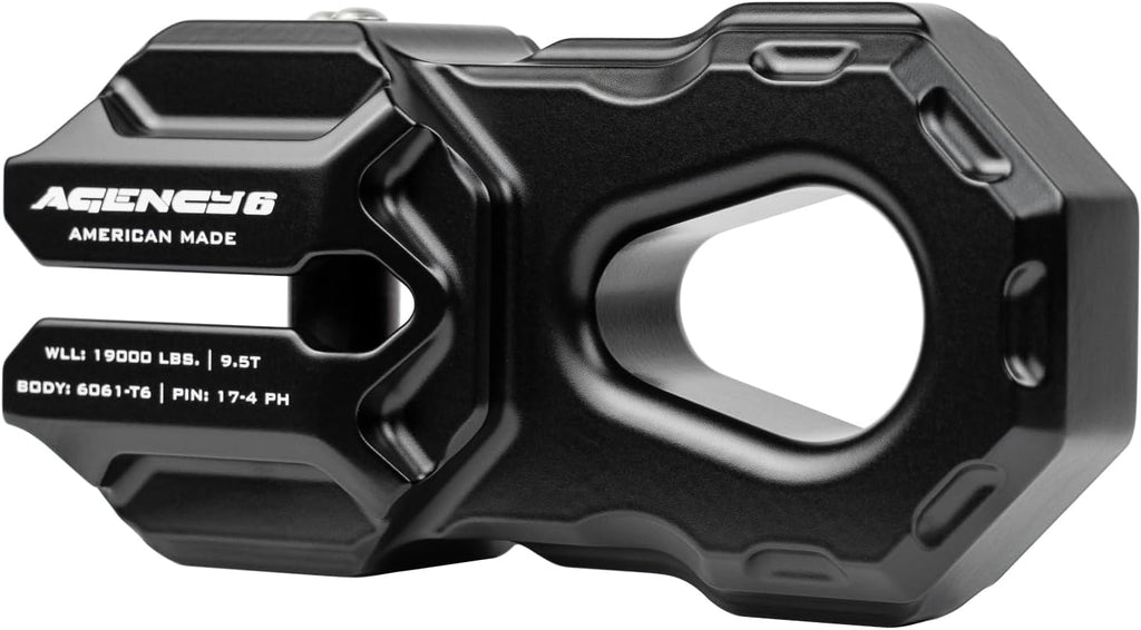 Agency 6 Billet Winch Shackle - Lightweight Aluminum Winch Attachment for Synthetic Line - 19,000 Pound Load Limit - Made in The USA with US Certified Materials - Black