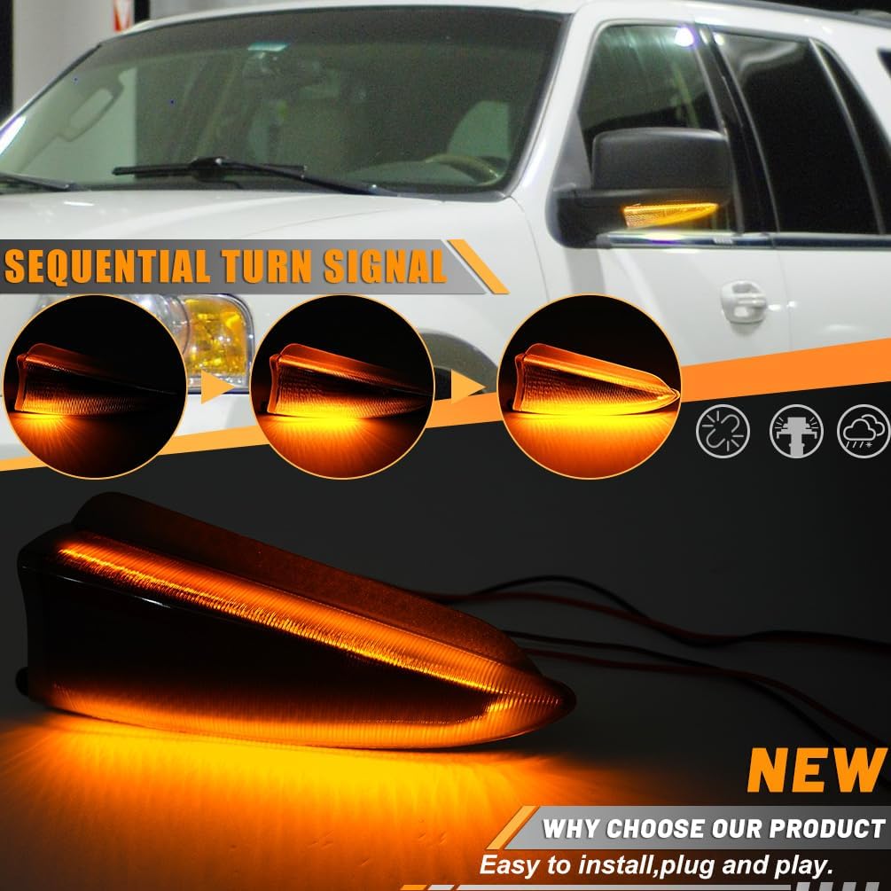 Smoked Lens Side Mirror Puddle Lights for 2003 2004 2005 2006 F-ord Expedition and Lincoln Navigator Amber LED Turn Left Right Signal Lamps Rear-View Mirror Towing Lighting
