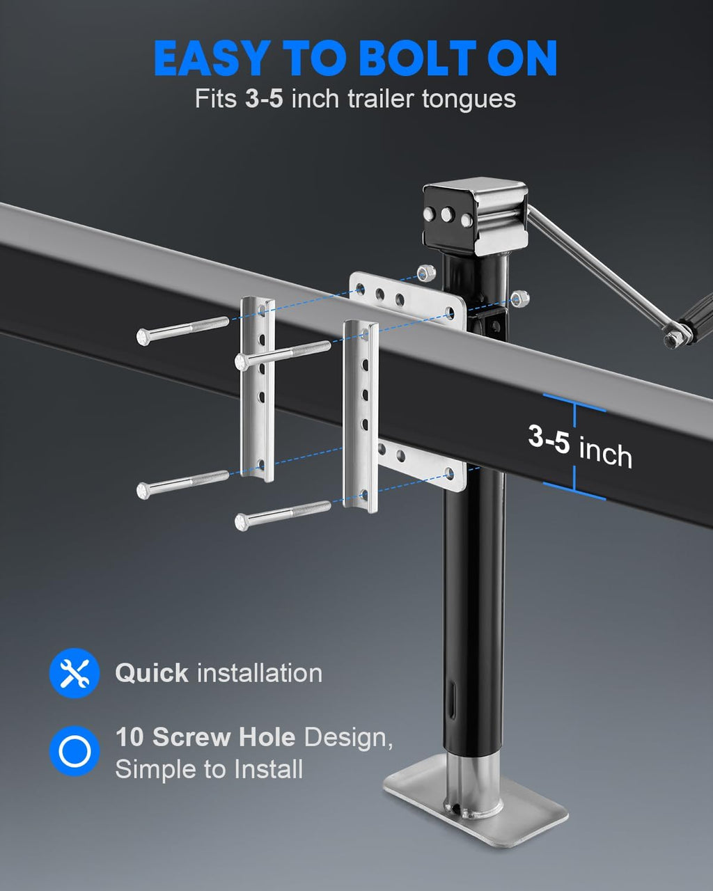Kohree 3000 lbs Trailer Jack, Heavy Duty Bolt-on Low-Profile Small Swivel Trailer Tongue Jack with Ergonomic Handle for RV, Boat, Utility, Camping Trailer, 15" Vertical Travel