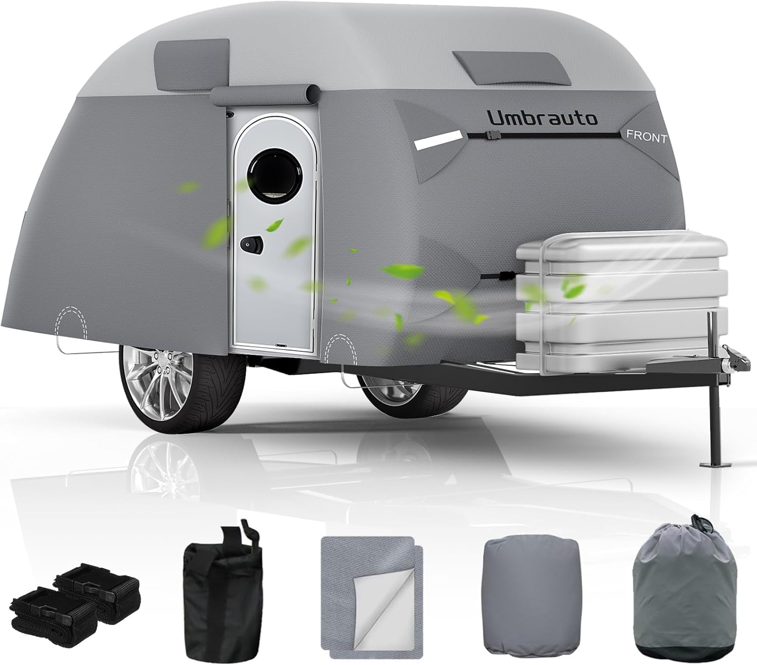 Teardrop Trailer Cover Fits 12'-15' RV, Camper Cover for R-Pod Trailers | Waterproof Travel Trailer Cover, 7 Layers Top, Leightweight, Camper Cover with Windproof Strap for Clamshell Trailers