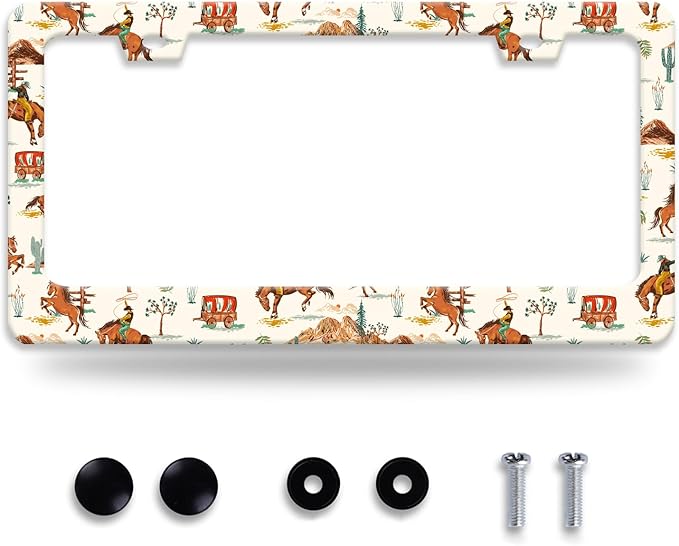Western Cowboy License Plate Frame Horse Racing License Plate Holder Funny by NEWCOCO