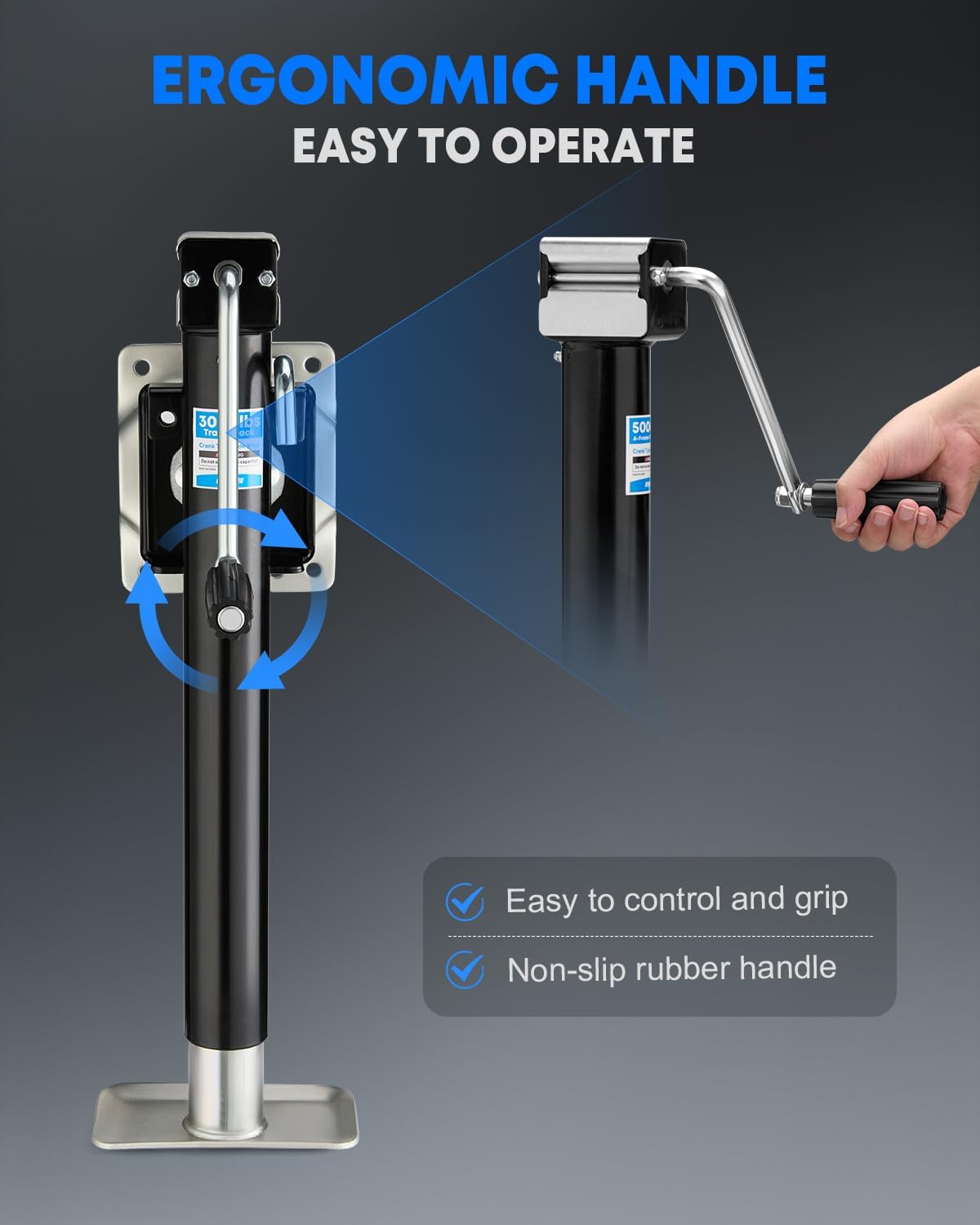 Kohree 3000 lbs Trailer Jack, Heavy Duty Bolt-on Low-Profile Small Swivel Trailer Tongue Jack with Ergonomic Handle for RV, Boat, Utility, Camping Trailer, 15" Vertical Travel