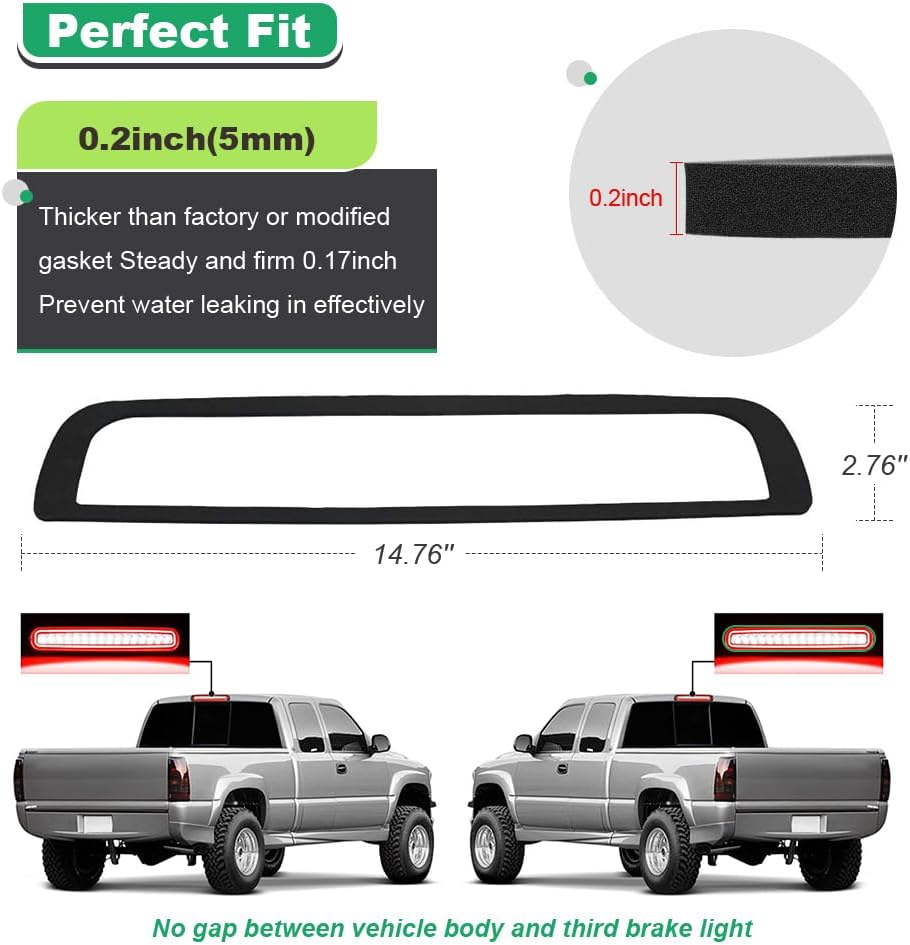 3rd Third Brake Light Seal Gasket Compatible with Chevy Silverado GMC Sierra 1500 2500 3500 2014 2015 2016 2018,Waterproof High Mount Stop Lamp Assembly, Single-Sided Adhesive