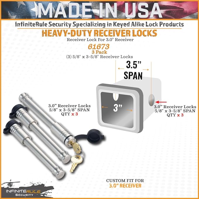 61673 | 3 Pack, Keyed Alike, Receiver Locks - Image 2