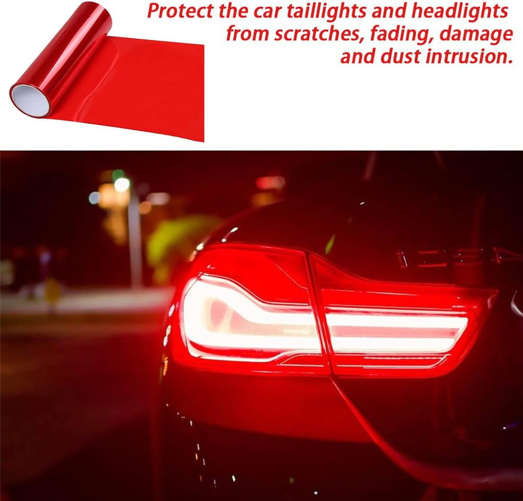 1 Pcs Car HeadLight Tint Film 12 X 48inch,Cuttable&Stretchability Car Headlight Taillight Fog Light Vinyl Wrap Protector,Non-Marking Self-Adhesive Decals Car Decor mit squeegee,red