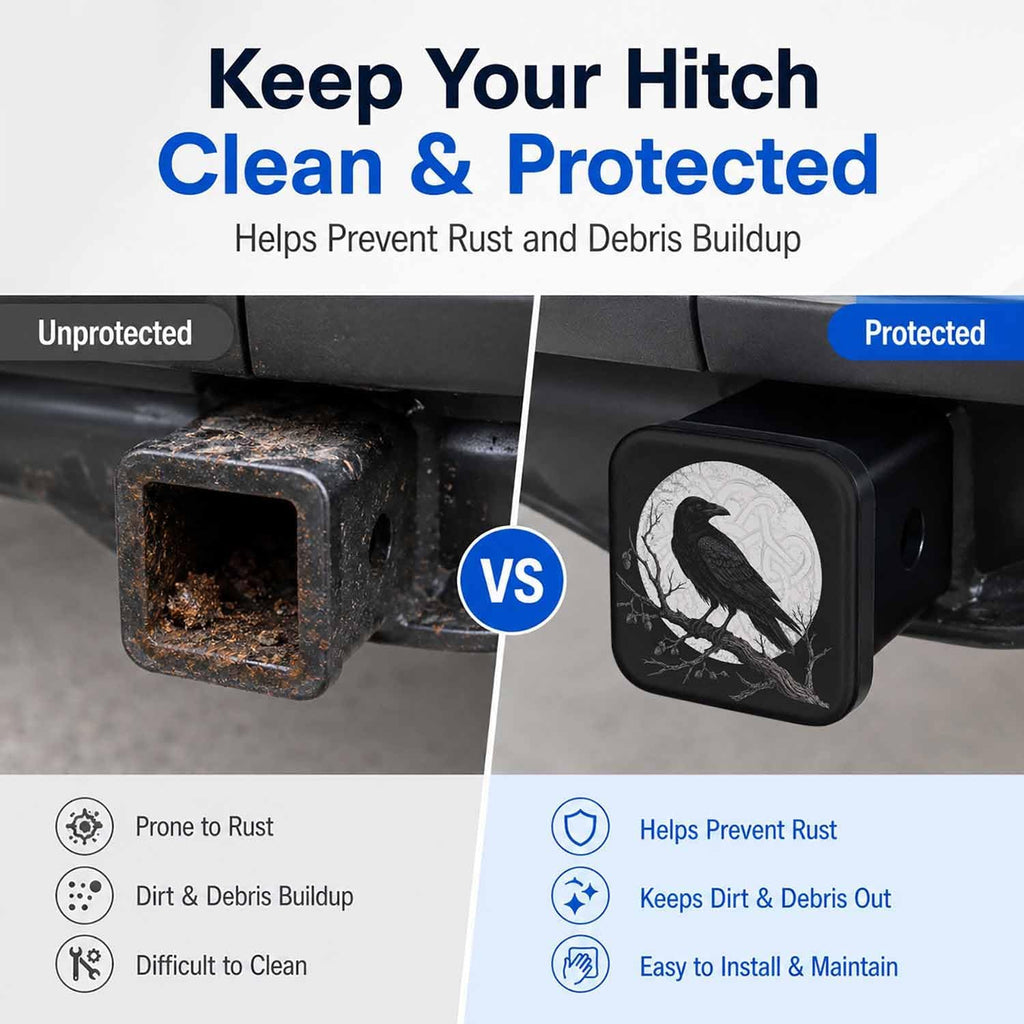 2" Hitch Cover Black Raven Rubber Towing Hitch Covers Hitch Protector for Camping Travel, Trailer Hitch Cover Tube Plug Insert Car Exterior Accessories for Pickup Trucks