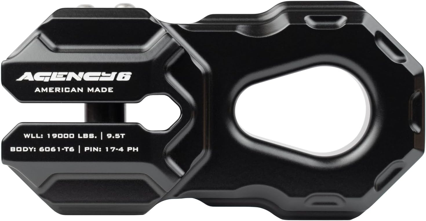 Agency 6 Billet Winch Shackle - Lightweight Aluminum Winch Attachment for Synthetic Line - 19,000 Pound Load Limit - Made in The USA with US Certified Materials - Black