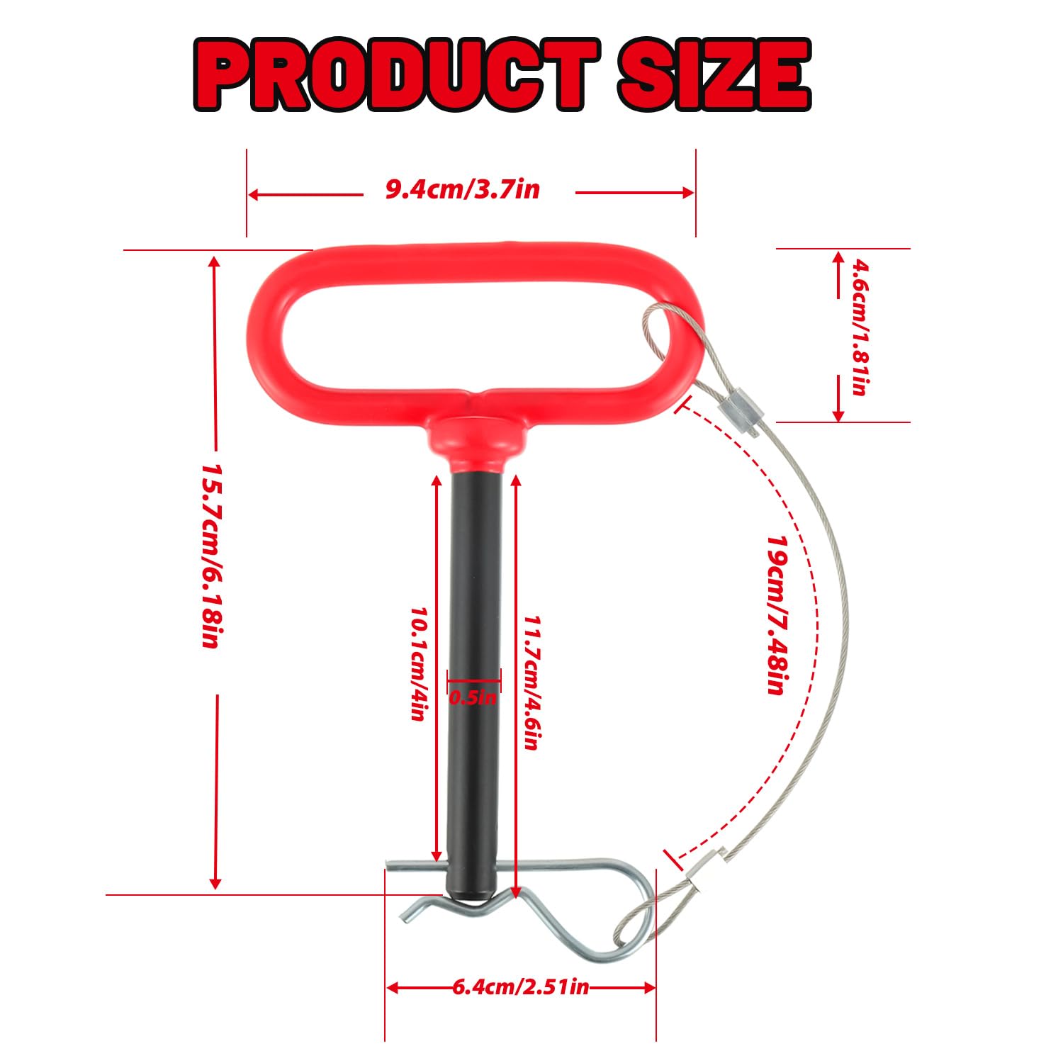1/2" x 4" Trailer Hitch Pin | Clevis Pin Hitch with Rubber-Coated Handle, Trailer Gate Pin with Safety Clip Anti-Loss Rope (Pack of 2）