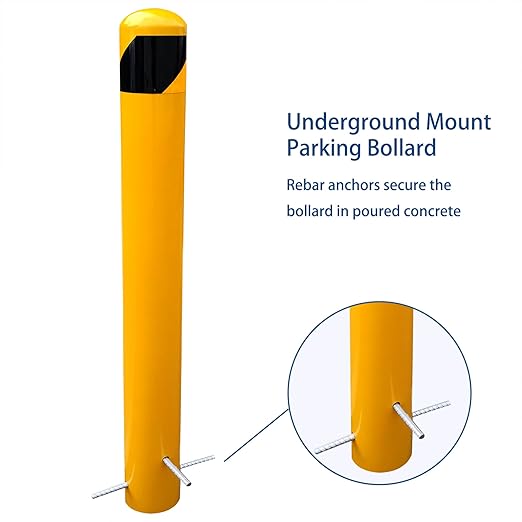 46 inch High Pour in Place Steel Bollard Post, 5-1/2" OD Safety Bollard Yellow - Image 4
